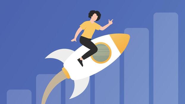 puesta en marcha cohete lanzamiento con crecimiento gráfico vector