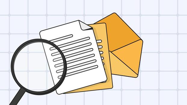 documento revisión con carpeta y aumentador vaso vector