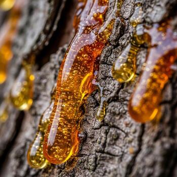 A close up of a tree trunk with some honey dripping from it photo