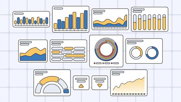 analítica tablero widgets conjunto neobrutalismo vector