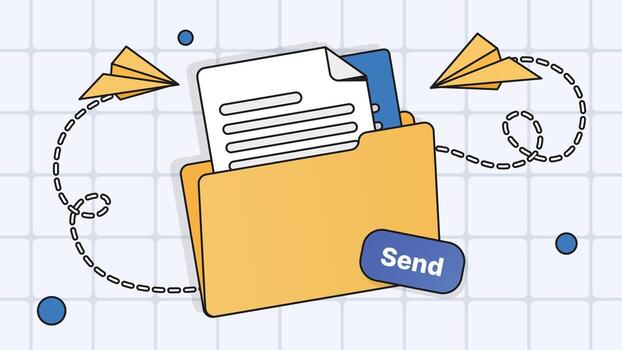 File transfer banner with folder and papers vector