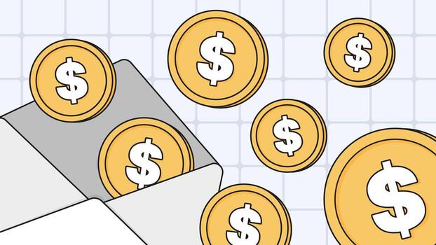 Money background with dollar coins and envelope vector