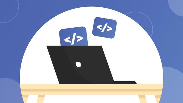 codificación bandera con ordenador portátil y código vector