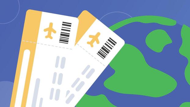 Flight tickets banner with globe background vector