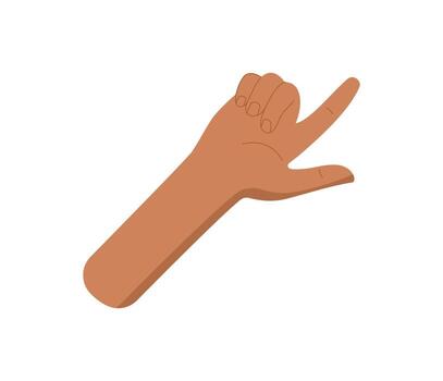 Cartoon flat black hand with raised fingers showing the number two sticker. Bare palm displays a common gesture for 2. Visual style is simple and minimal, focusing on human anatomy and counting vector