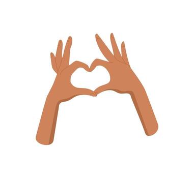 Cartoon style hands forming a heart gesture sticker. Raised hands express love and human connection. Symbol of unity and diversity, designed with flat art, ideal for banners or creative projects. vector