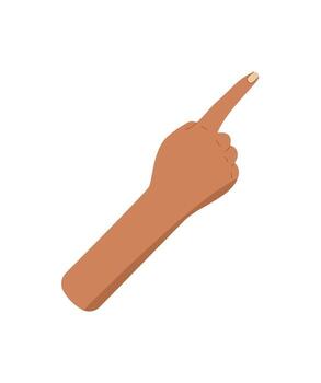 Flat hand gesture with one finger pointing up sticker. Bare black hand with raised forefinger highlights the number one. Simple and isolated number count icon for education, math, or concept visuals. vector