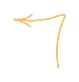 Orange pastel hand drawn swirl arrow with chalk stroke as pointer symbol. Icon element with decorative turn shape, rustic and textured accent in simple art style, perfect for modern design. vector