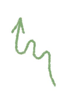 Hand drawn green crayon swirl arrow in sketch style. Up pointer icon with textured stroke forms an abstract element. Crayon swirl arrow creates a simple, rough sketch look for creative design. vector