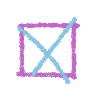Chalk check box icon with a bold cross mark in vibrant color. Box symbol and checkbox element add a striking graphic accent. Rough hand drawn style perfect for bold mark or check box applications. vector