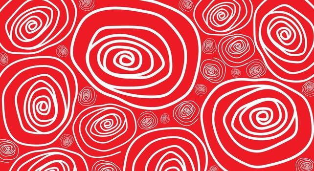 Abstract pattern of white swirls of various sizes on a red background vector