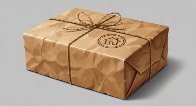 Rustic brown paper package tied with string and a bow. photo
