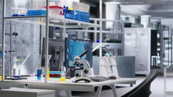 dator Begagnade för molekyl resultat i tömma laboratorium Plats, vetenskaplig verktyg och forskning Utrustning för mikrobiologi och bioteknik experiment. Avancerad klinisk testning i biolabb. video