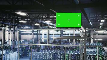 industriell plattform arbetsstation i automatiserad data Centrum visning djup inlärning koda på grön skärm övervaka. server nav krom nyckel pc löpning ai modeller övervakning operativ stabilitet video
