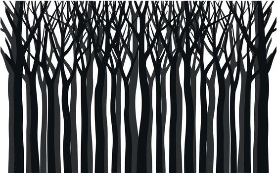 denso bosque de desnudo arboles creando un rígido y gráfico silueta en contra un ligero antecedentes vector