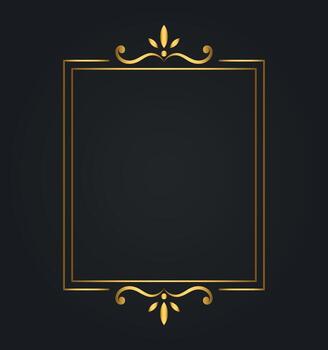 Square golden frame with double line and decorative top bottom ornament classic template vector
