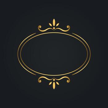 Oval golden frame with double line and top bottom decorative ornament stylish element vector