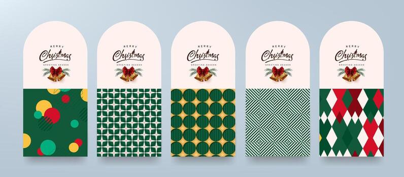 Set of modern christmas packaging patterns with abstract geometric backgrounds vector
