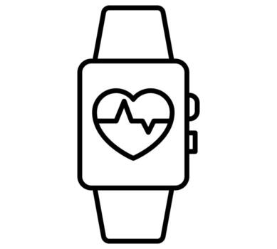 Smart watch with heart rate thin line icon, Diet concept, smart watch with health app sign on white background vector