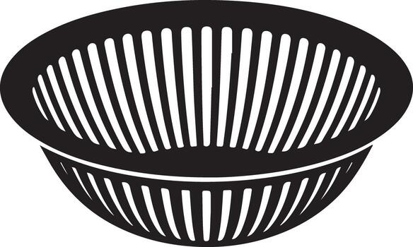 Black and white illustration of a round colander with vertical slits vector
