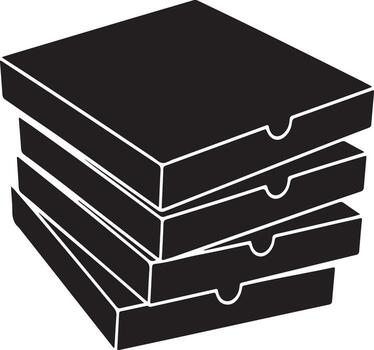 apilar de negro Pizza cajas en un sencillo ilustración vector