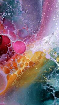 Colorful Abstract Art Featuring Vibrant Bubbles and Fluid Shapes in Mixed Media photo
