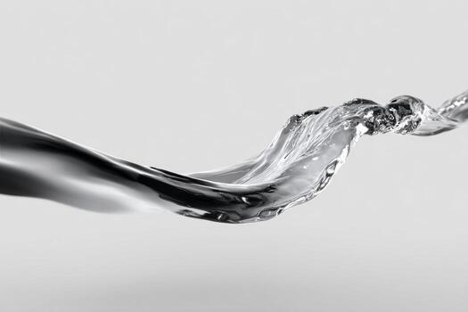 Water Flows Gracefully in a Smooth Wave Formation Against a Neutral Background photo