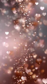 Beautiful Heart-Shaped Bokeh Effect With Shimmering Lights on Pink Background photo