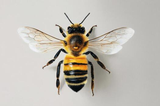 Detailed View of a Bee Showcasing Its Wings, Body Patterns, and Textures in a Natural Setting photo