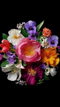 Vibrant Floral Arrangement Showcasing Diverse Blooms in a Colorful Display photo
