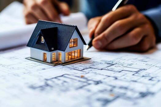 modelo casa metido en arquitectónico planos con calentar ligero esclarecedor el ventanas foto