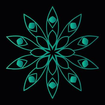 Teal Abstract Geometric Snowflake Design on Black Background vector
