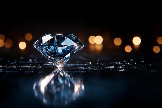 Shining Diamond Reflecting Light in a Dark Environment With Blurred Lights in the Background photo