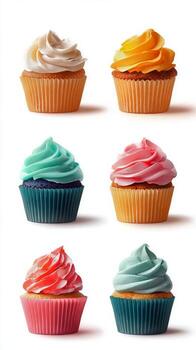 Deliciously Colorful Cupcakes Arranged in a Tempting Display for Dessert Lovers photo