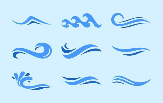 collection of wave icon design elements with various flowing styles vector