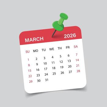 A calendar with a push pin on it vector