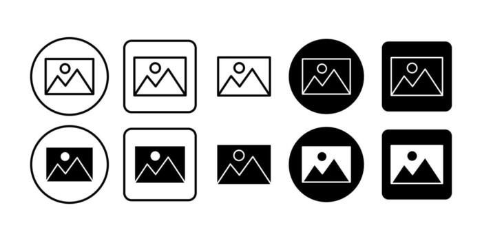 Image Gallery Black Icon Bundle for Photo Album and Collection Symbol in Minimal Modern Design vector