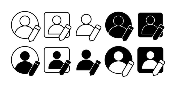 Edit Profile Black Icon Bundle for Account Customization and Personal Information Symbol Design vector