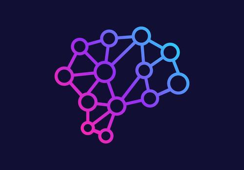Gradient Blue Purple Brain in Wireframe Flat Colored Icon for Artificial Intelligence Concept vector