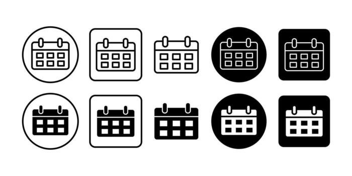 Calendar Black Icon Bundle for Date Event and Schedule Symbol in Simple Minimal Modern Design vector