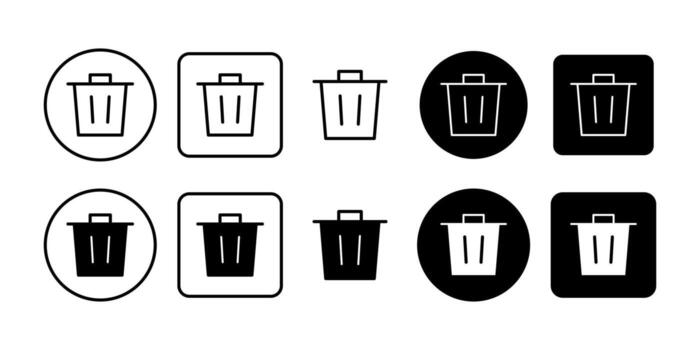 Delete Trash Black Icon Bundle for Remove Clear and Recycle Bin Symbol in Modern Minimal Design vector