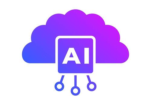 Gradient Blue Purple Cloud Flat Colored Icon for Artificial Intelligence and Data Network Concept vector