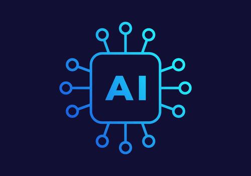 Gradient Blue Chip Flat Colored Icon for Artificial Intelligence and Processor Concept vector