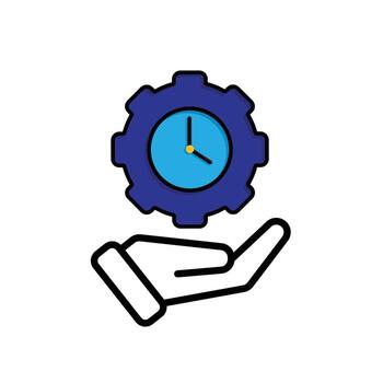 Automation icon. Artificial intelligence. Gear with a clock in the middle in hand. automatic, manager, web. Mixed design style. vector
