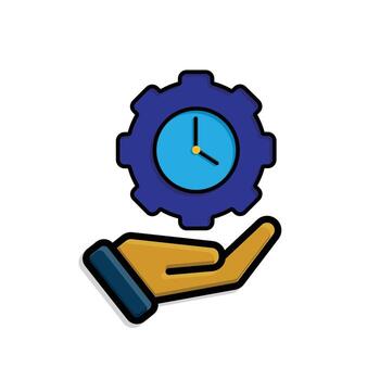 automatización icono. artificial inteligencia. engranaje con un reloj en el medio en mano. automático, gerente, web. isométrica diseño estilo. vector