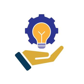 Automation icon. Artificial intelligence. Gear with a light in the middle in hand. automatic, manager, web. Flat design style. vector