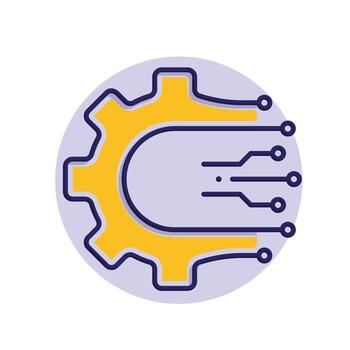 mechanical learning icon. ai symbol. gear with electronic track. automatic, mechanical, web. Mixed design style vector