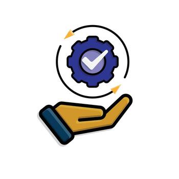 automatización icono. ai. engranaje con un cheque marca y dos circular flechas en mano. automático, gerente, web. isométrica diseño estilo. vector