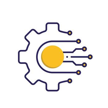 mechanical learning icon. ai symbol. gears integrated with electronic lines. automatic, mechanical, web. Mixed design style vector