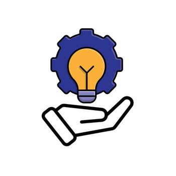 Automation icon. Artificial intelligence. Gear with a light in the middle in hand. automatic, manager, web. Mixed design style. vector